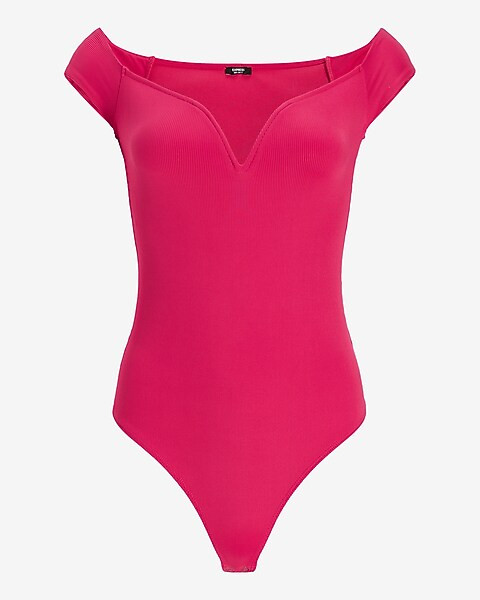 Body Contour Ribbed Off The Shoulder Thong Bodysuit | Express
