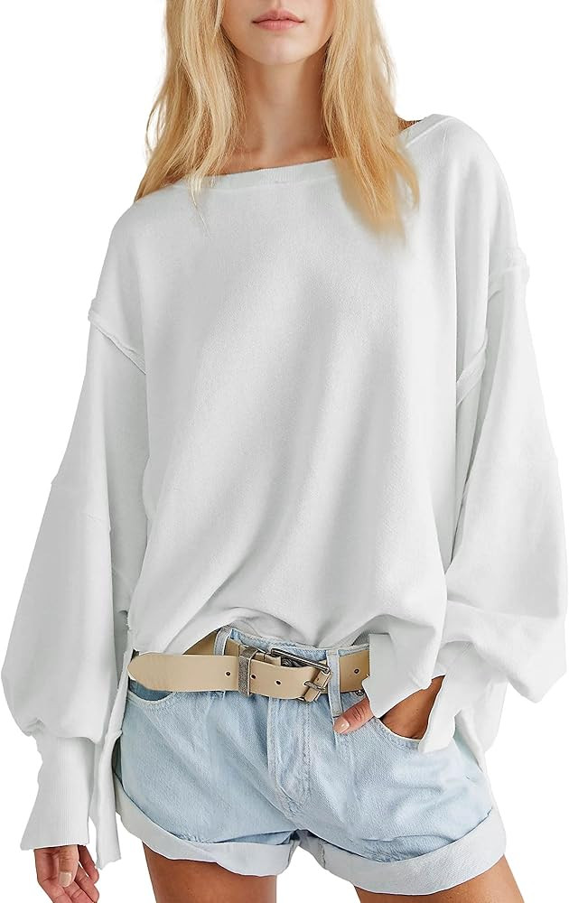 Hixiaohe Women's Oversized Crewneck Sweatshirts Casual Long Sleeve Side Split Pullover Tops Fall ... | Amazon (US)