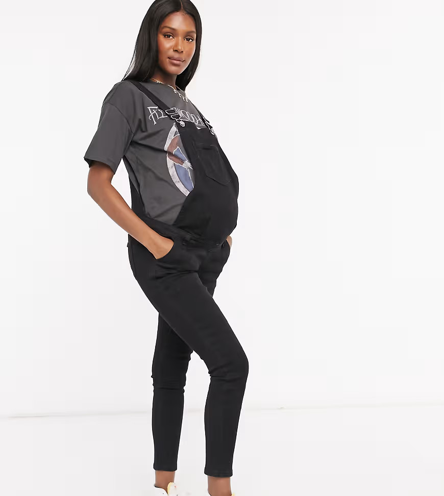 Missguided Maternity denim overalls in black | ASOS (Global)