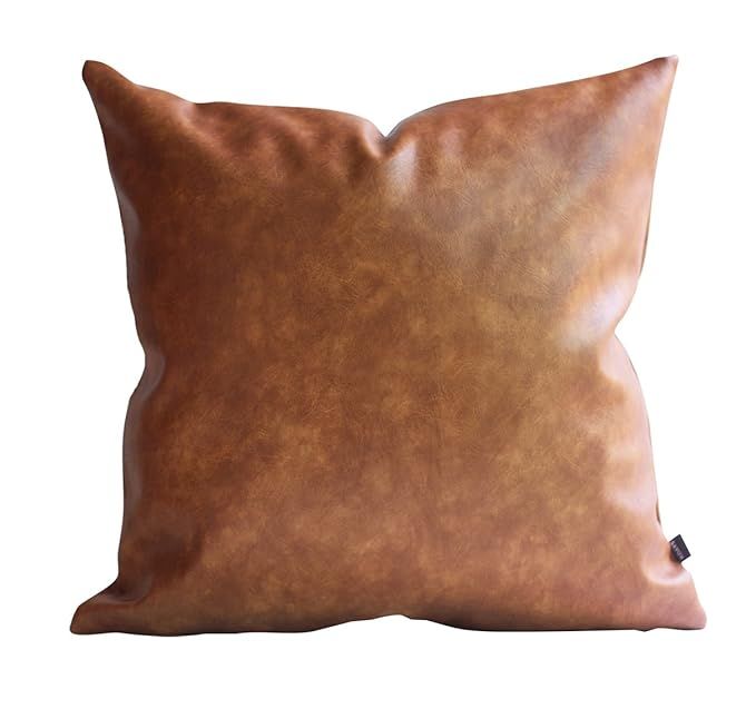 Kdays Thick Brown Faux Leather Throw Pillow Cover Cognac Leather Decorative Throw Pillow Case Far... | Amazon (US)