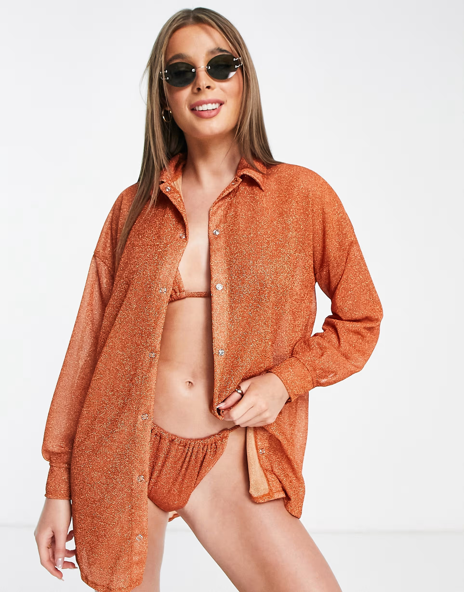 ASOS DESIGN glitter beach shirt in rust - part of a set | ASOS (Global)