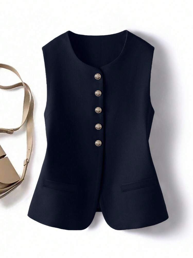 Vintage Elegant Casual Design Round Neck Open Front Women Top | SHEIN