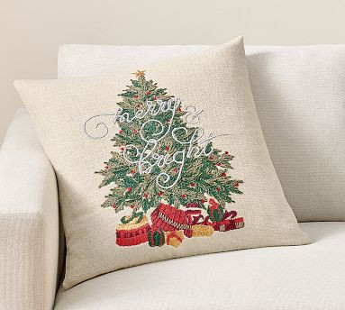 Merry and Bright Embroidered Pillow | Pottery Barn (US)