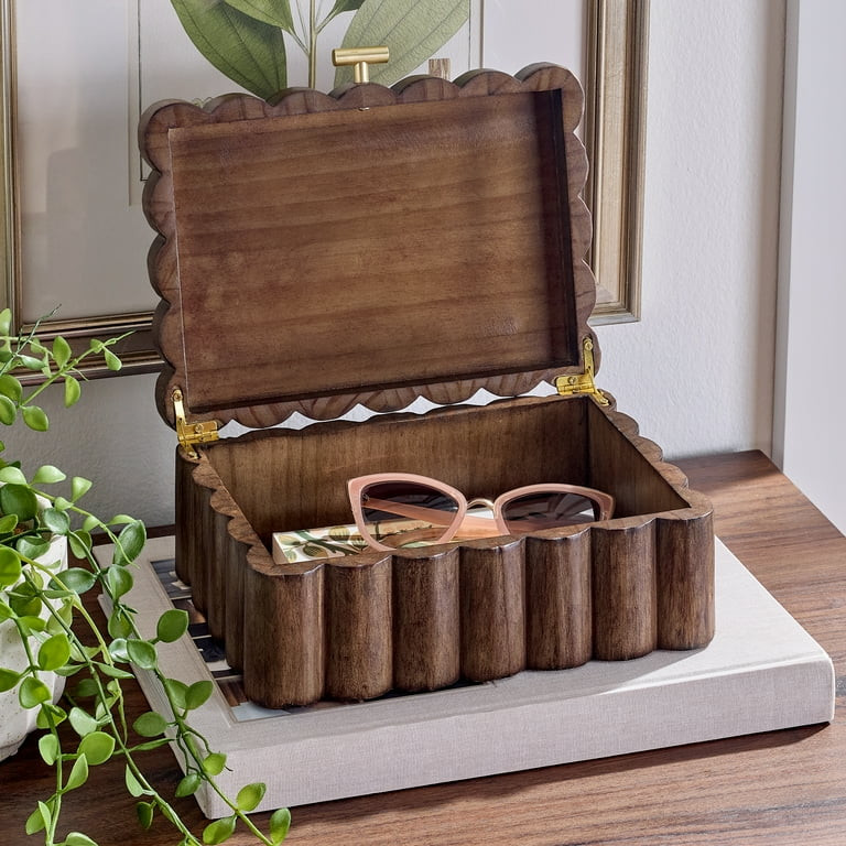 Better Homes & Gardens Scalloped Wooden Jewelry Box, Trinket Organizer with Lid, Decorative Stora... | Walmart (US)