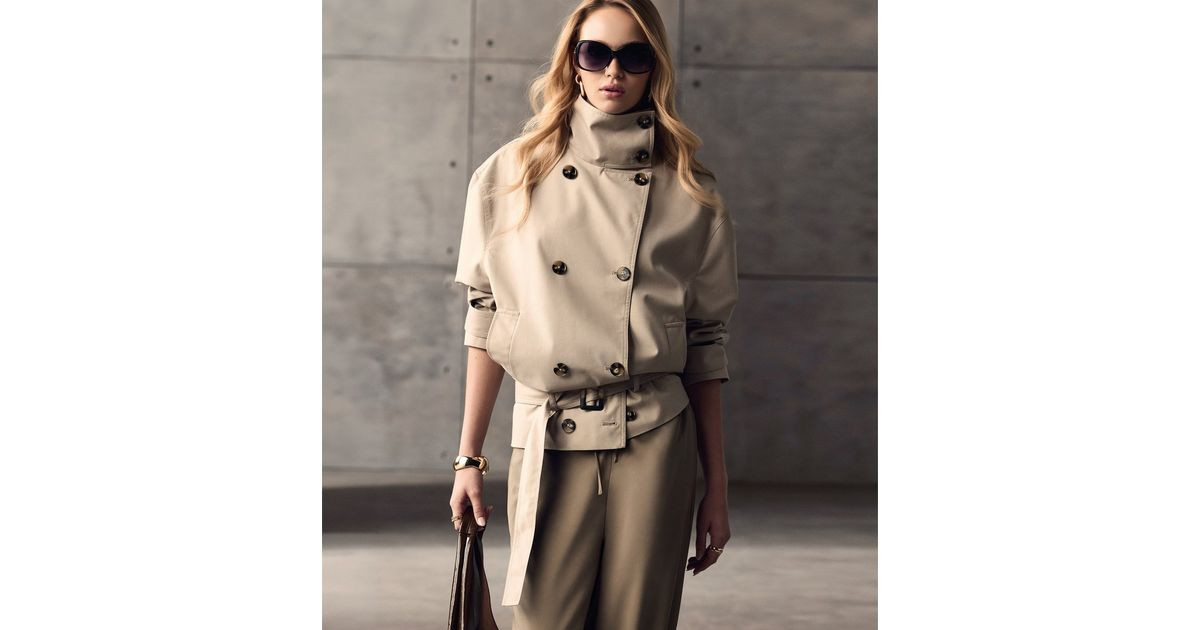 Stone Funnel Neck Belted Mac Jacket | New Look (UK)