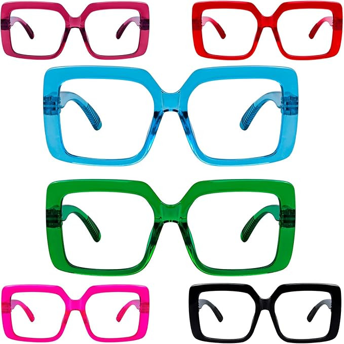 GUD Huge Square Reading Glasses with Screwless Spring Hinge Metalless 6 Pack Oversized Women Read... | Amazon (US)