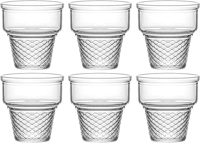 Red Co. Set of 6 Clear Glass 8 Fl Oz Ice Cream Cone Shaped Coupe Dessert Bowls | Amazon (US)