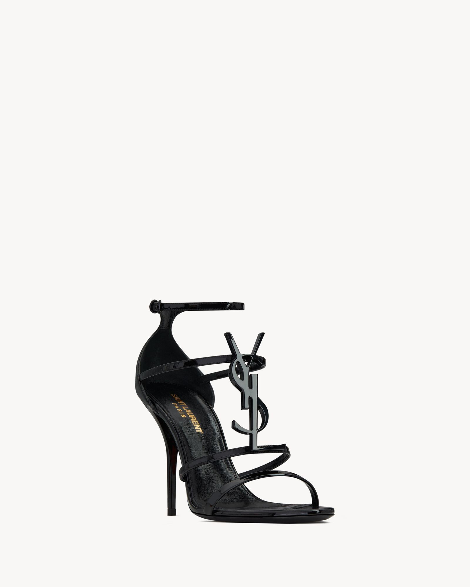 cassandra sandals in patent leather with black monogram | Saint Laurent Inc. (Global)