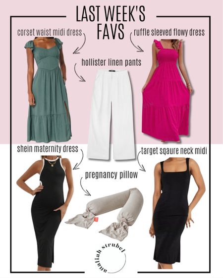 The cutest dresses are featured in last week's favorite items! The corset waist midi comes in multiple colors and is so flattering. I love the square neckline on both Shein and Target dresses! You can adjust the firmness on the pregnancy pillow to make it perfect for you. 🥰

#LTKSeasonal #LTKStyleTip #LTKBump