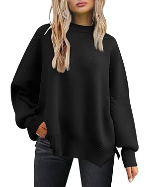 LILLUSORY Women's Oversized Batwing Sweaters 2024 Fall Outfits Crewneck Ribbed Knit Side Slit Tre... | Amazon (US)