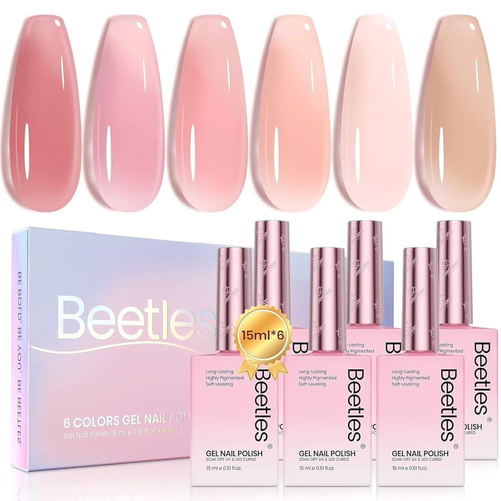 Beetles Nude Pink Gel Nail Polish Set, 6 Colors 15ML Light Pink Jelly Gel Nail Polish Kit Neutral... | Amazon (US)