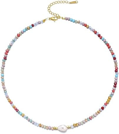 Colorful Beaded Necklaces for Women Crystal Bead Necklace Beach Necklaces Boho Necklaces for Wome... | Amazon (US)