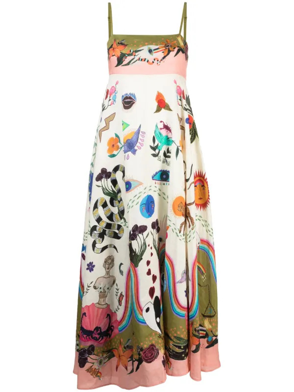 ALEMAIS Evergreen Printed Linen Dress - Farfetch | Farfetch Global