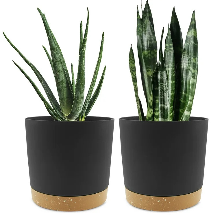 QCQHDU 2 Pack Plant Pot, Black Plastic Indoor Planter With Drainage Holes And Removable Base | Walmart (US)