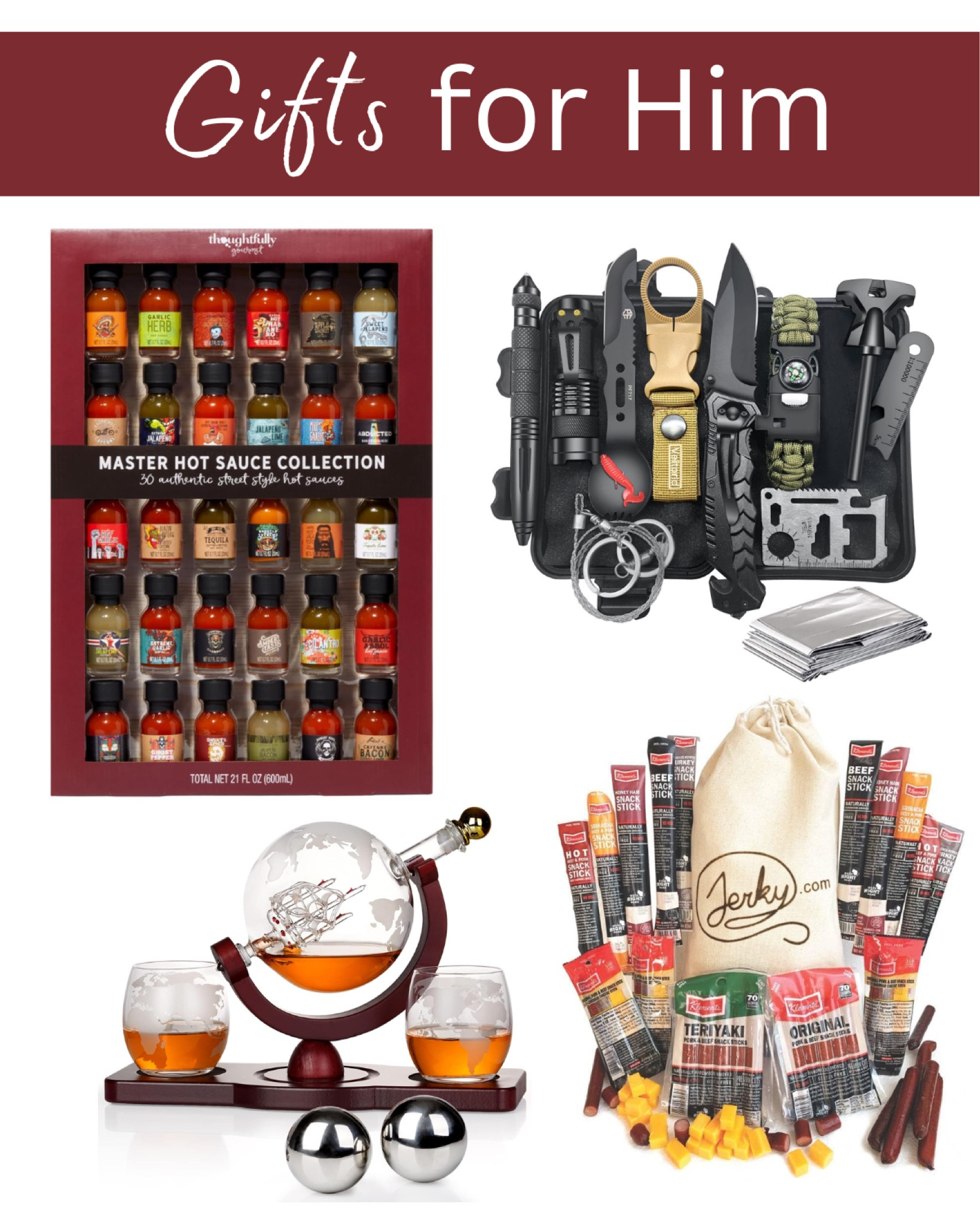 Gifts for him, hot sauce sampler collection, survival gear and equipment, whisky decanter, jerky gift basket 

#LTKFindsUnder50 #LTKGiftGuide #LTKHoliday