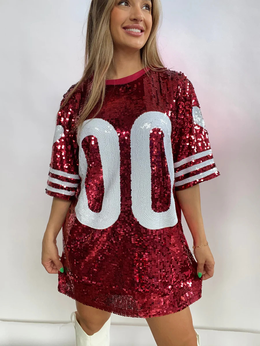 Double Zero Sequin Dress - Red and White | Willow Boutique