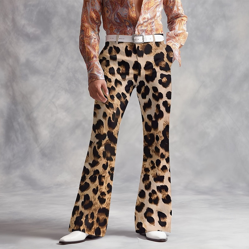 Men's Leopard Print Disco Pants 60s 70s Bell Bottoms Mid Waist Vintage Retro Outdoor Vacation Party Side Pockets Flared Leg Pants Trousers Spring Fall | Lightinthebox