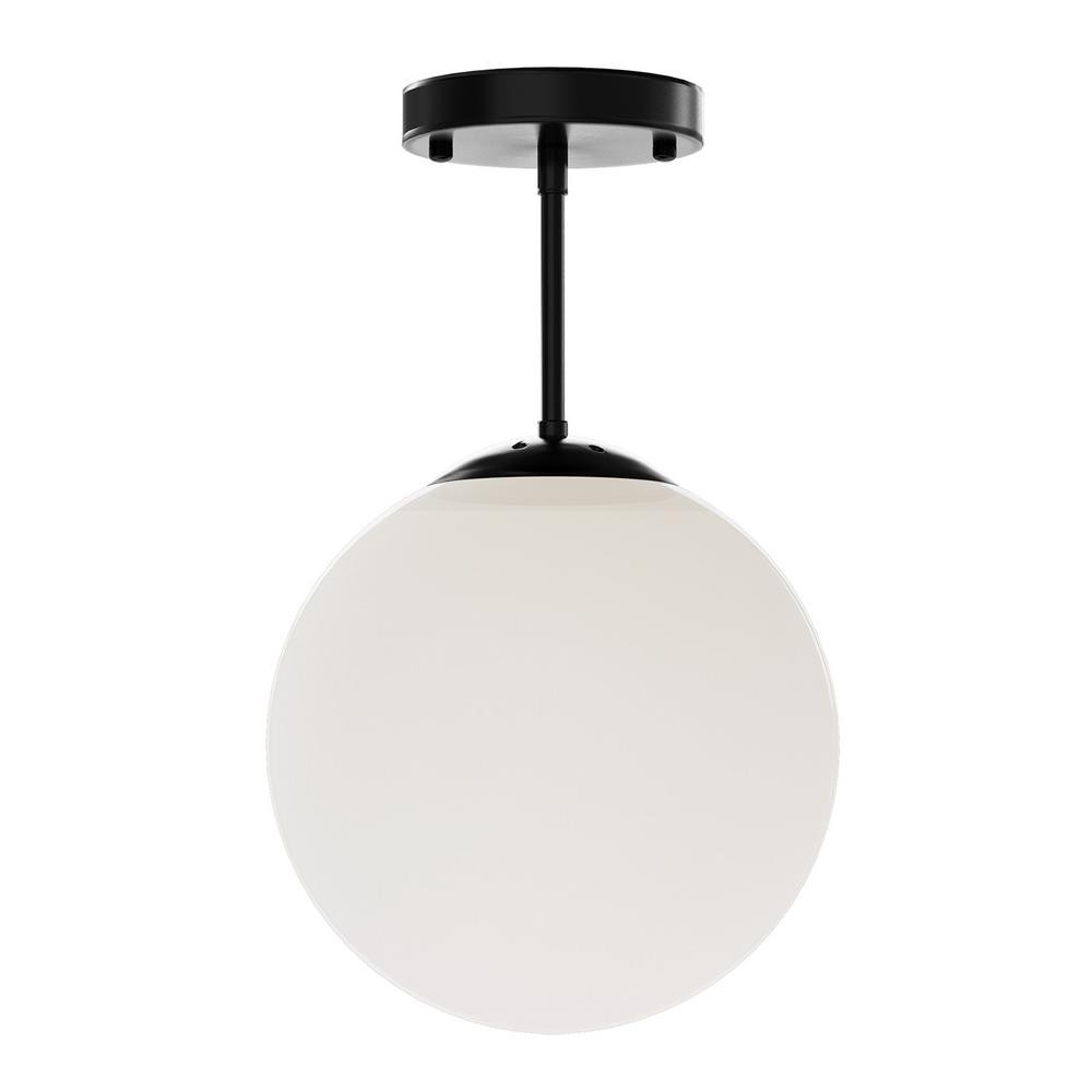 mieres Pasona 60-Watt Integrated LED Black Globe Ceiling Pendant Light with Milky White Glass Shade | The Home Depot