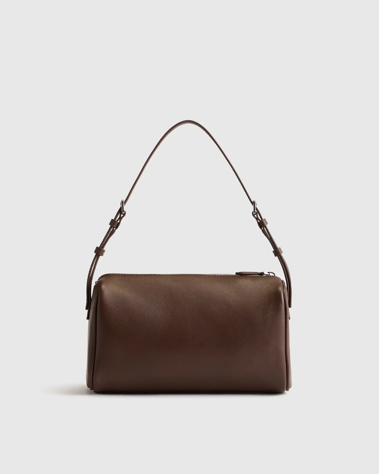 Italian Leather Mini Barrel Shoulder Bag in Dark Brown | Quince