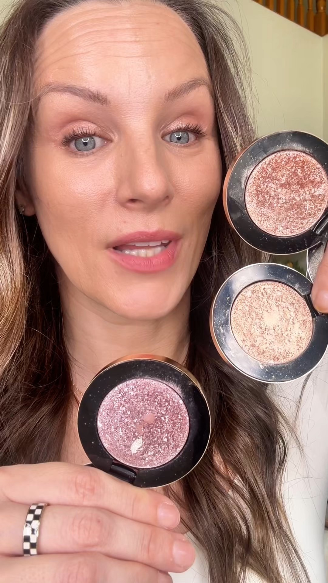 Glaze, Prism, and Beam together are the dream trio from MAKE Beauty’s multichrome shadows. Glaze gives pink-champagne sparkle, Prism brings that muted mauve shift, and Beam adds a bright champagne pop. The formula is creamy, blendable, and insanely reflective — perfect for multi-dimensional eye looks with no fallout.

##makebeauty #makebeautyeyeshadow #metalliceyeyeshadow #multichromatic #beautyover40 

#LTKOver40 #LTKBeauty