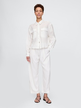 Mid Rise Linen-Blend Easy Barrel Pants | Gap (US)