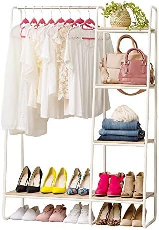 IRIS USA PI Standing, Metal Garment Wood Shelf, Clothing Rack with Shelves, 3, White | Amazon (US)