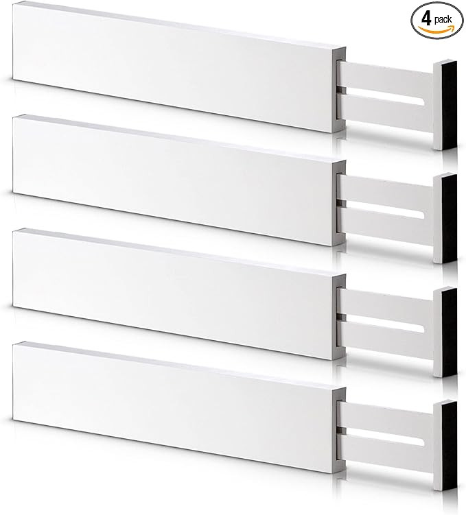 4 Pack Bamboo Drawer Dividers, Adjustable Length from 12 Inch to 17 Inch, Expandable Kitchen Draw... | Amazon (US)