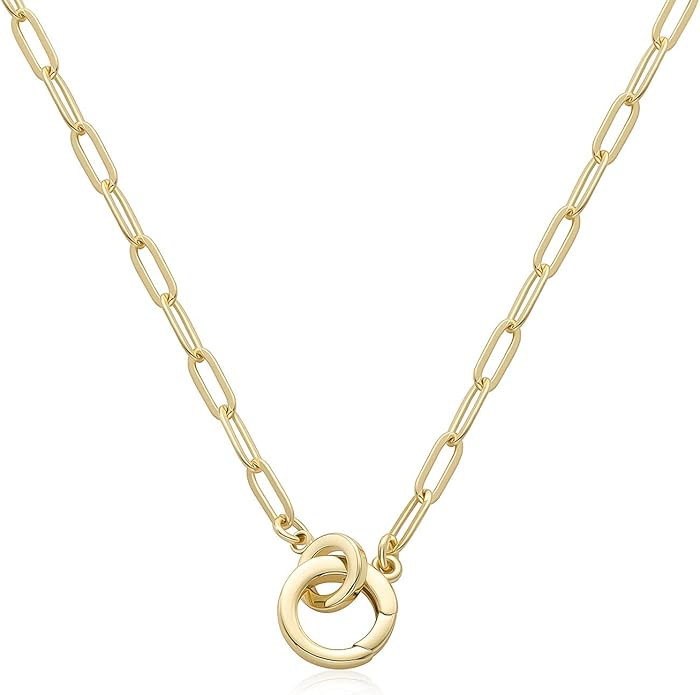 LANE WOODS Paperclip Necklace Pendant: 14K Gold Plated Dainty Link Chain Jewelry for Women | Amazon (US)