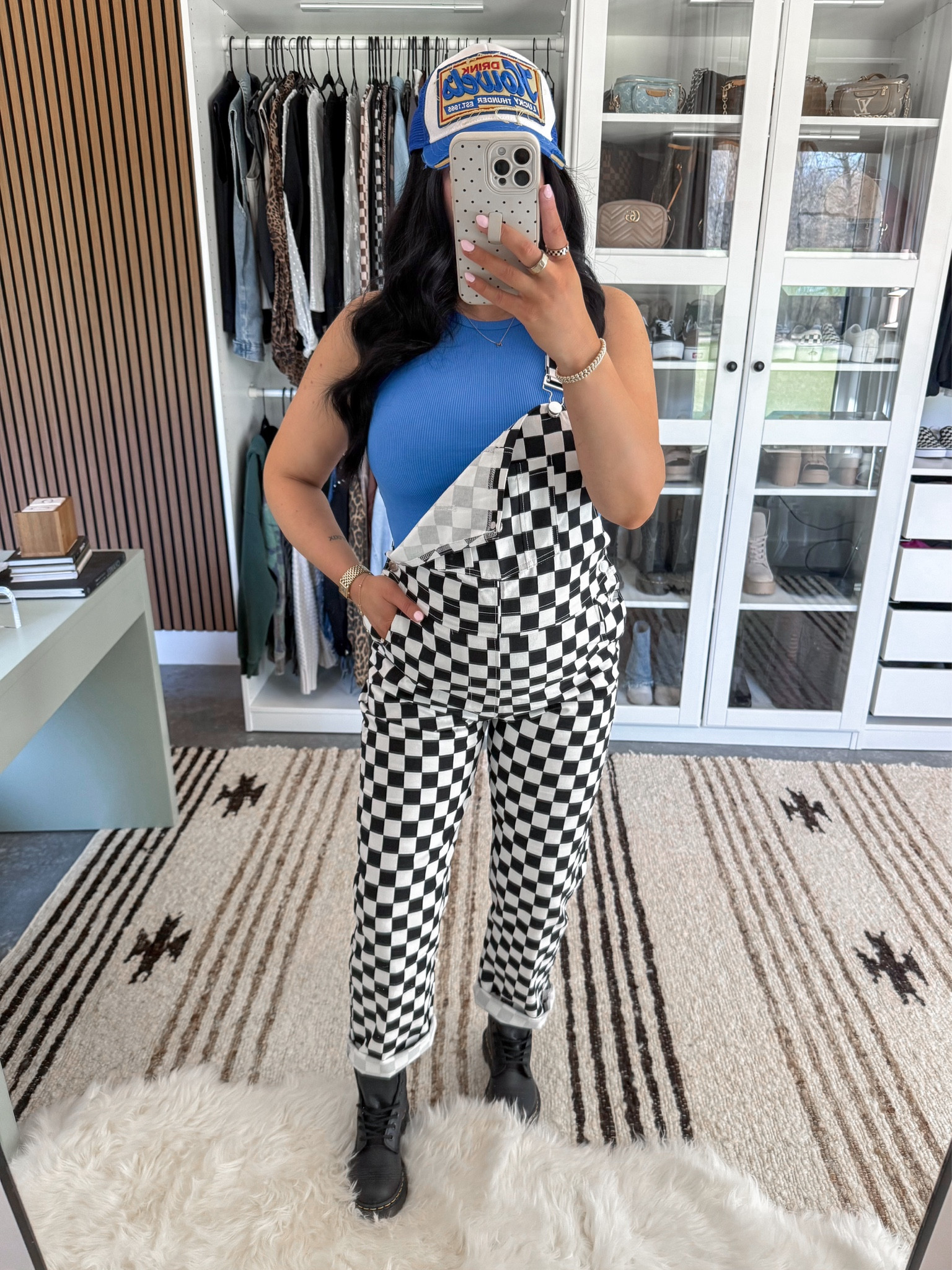 Tank Top - xs
Bralette - medium
Checkered Overalls - small (worked well with the bump!)

Edgy, bump friendly, & perfect to throw on and go! Love these checkered print overalls with the pops of royal blue 👏🏼 finished the look with my classic docs! 

#LTKBump #LTKootd