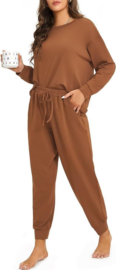 DOBREVA Women's Pajamas Set PJ Long Sleeve Tie Dye Lounge Loungewear Sweatshirt Pants 2 Piece Sle... | Amazon (US)