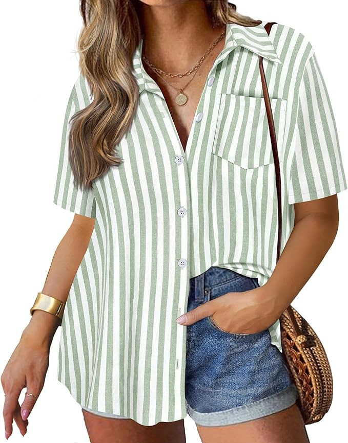 TIYOMI Plus Size Short Sleeve Button Down Shirts for Women Summer Tops Casual Blouses XL-5XL | Amazon (US)