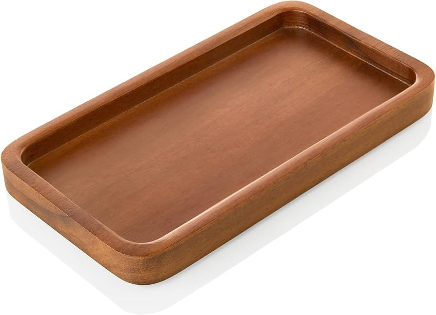 ALELION 6" Small Tiny Bathroom Vanity Tray for Counter - Acacia Wood Dish Soap Dispenser Tray for... | Amazon (US)
