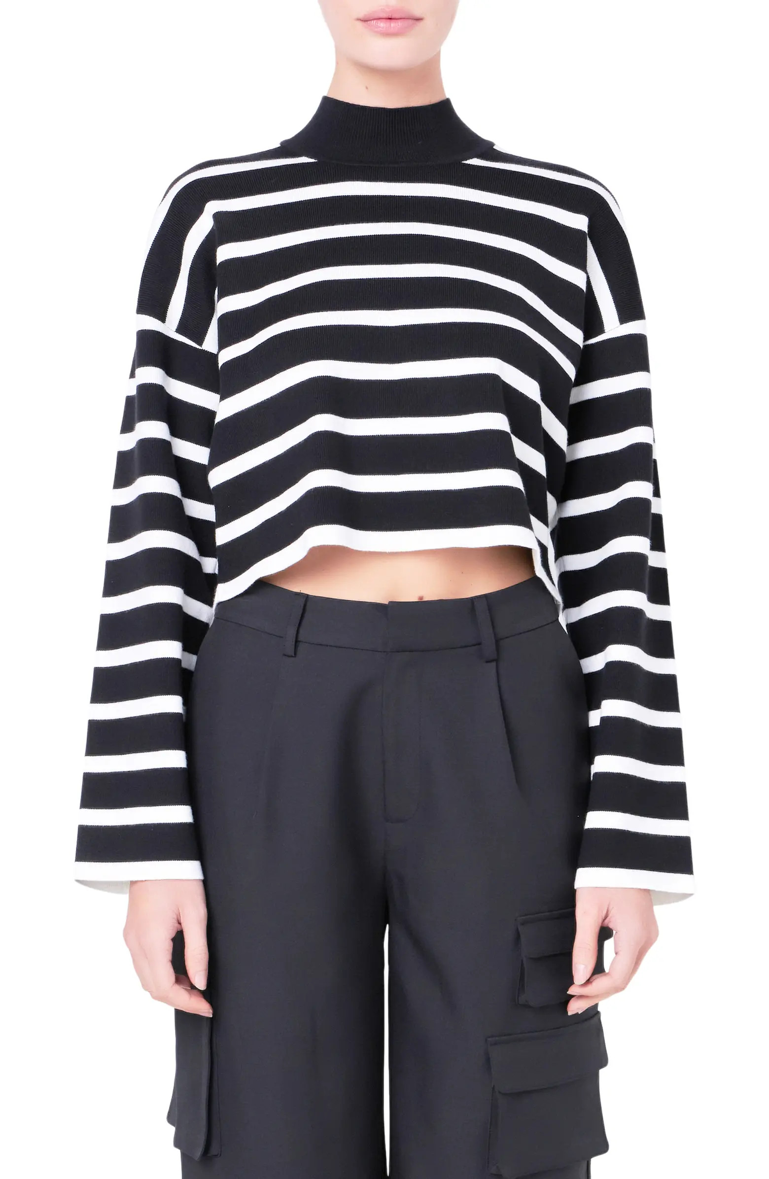 Grey Lab Stripe Turtleneck Crop Sweater | Nordstrom | Nordstrom