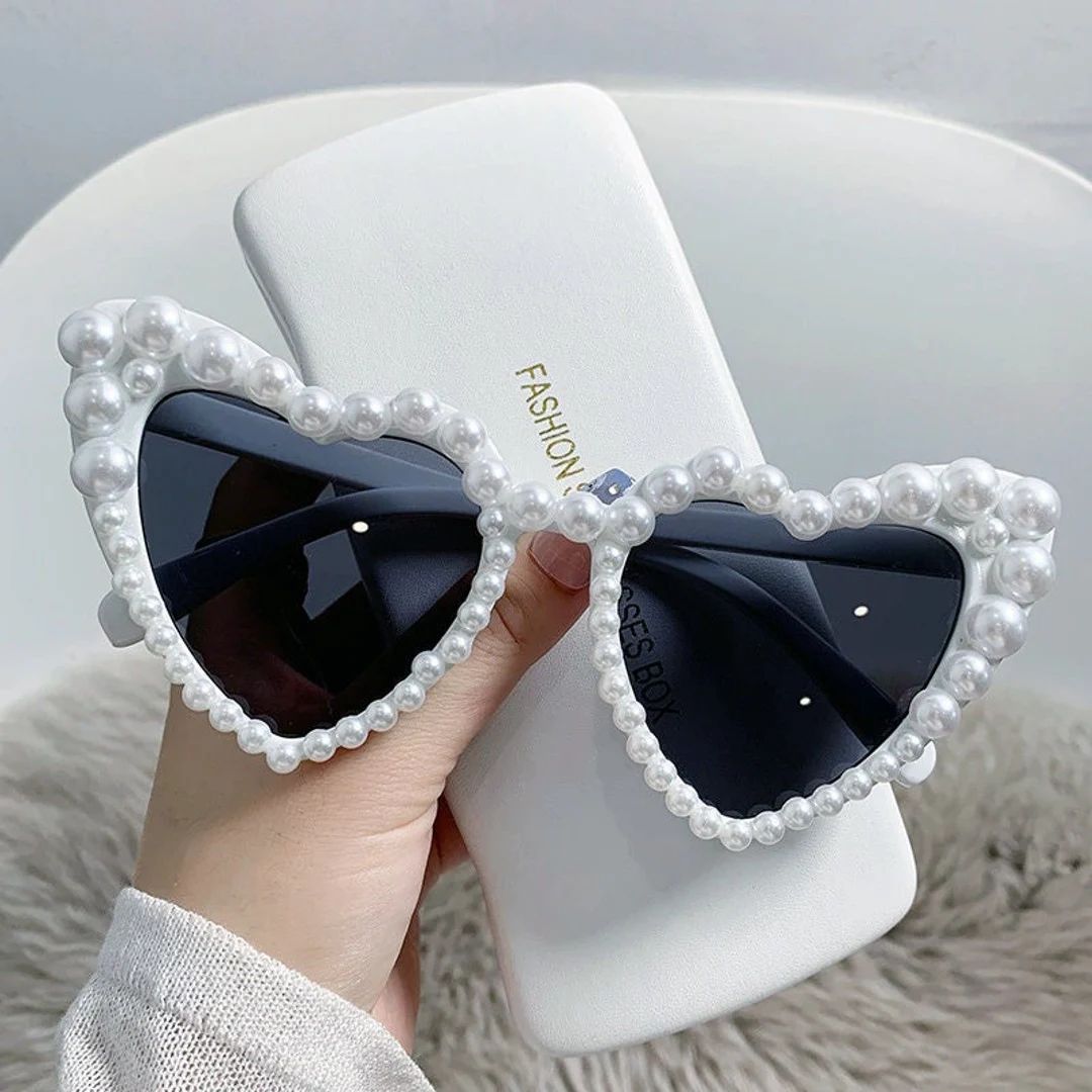 Pearl Heart Sunglasses for Bachelorette Party bride Gift - Etsy | Etsy (US)