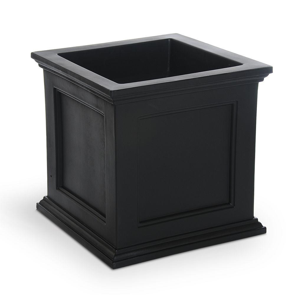 Self-Watering Fairfield 20 in. Square Black Plastic Planter | The Home Depot
