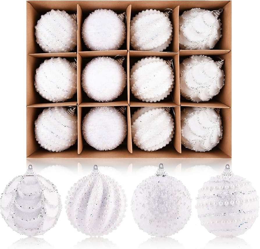 Glitter Christmas Balls Ornaments for Tree - Pearl White Christmas Ornaments for Indoor Decoratio... | Amazon (US)