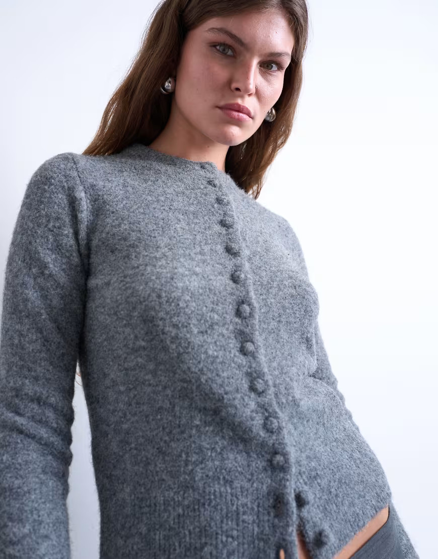 Topshop knit covered button cardigan in gray | ASOS (Global)