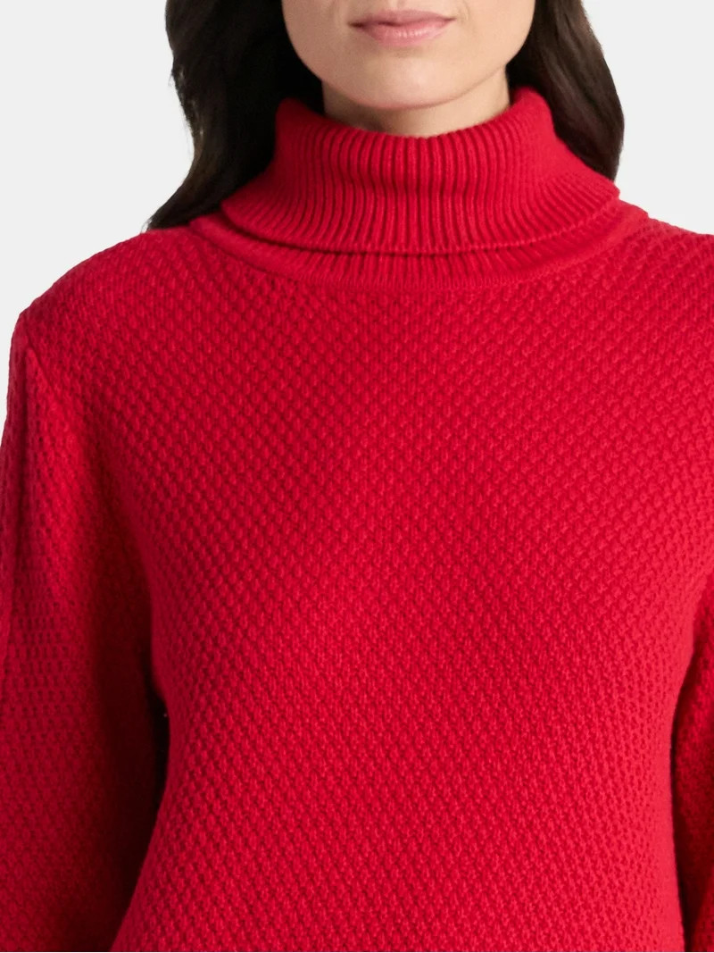 Time and Tru Women’s and Women’s Plus Turtleneck Sweater with Cable Sleeves, Midweight, Sizes... | Walmart (US)