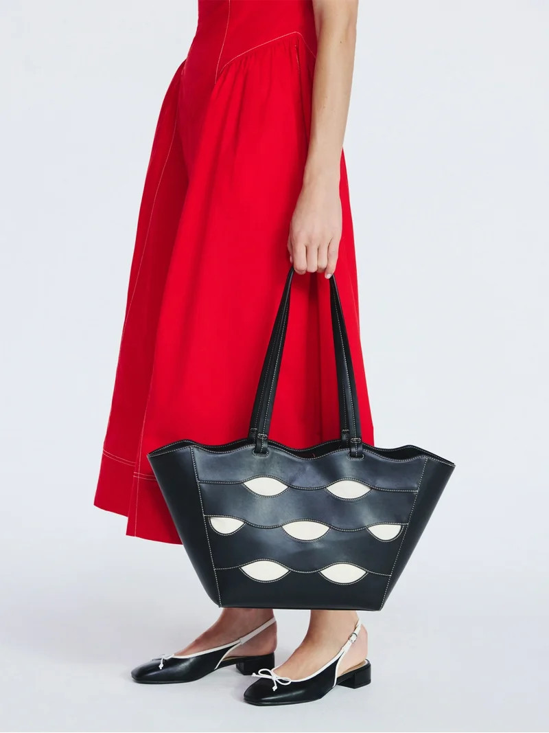 Free Assembly Women's Allegra Faux Leather Cut Out Tote Handbag, Black/Cream | Walmart (US)