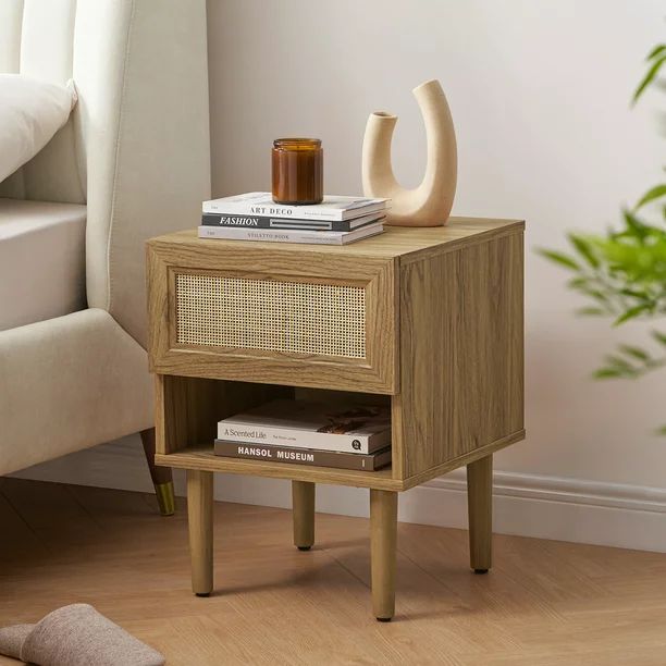 Mopio Haylee Nightstand Oak Rattan - Walmart.com | Walmart (US)