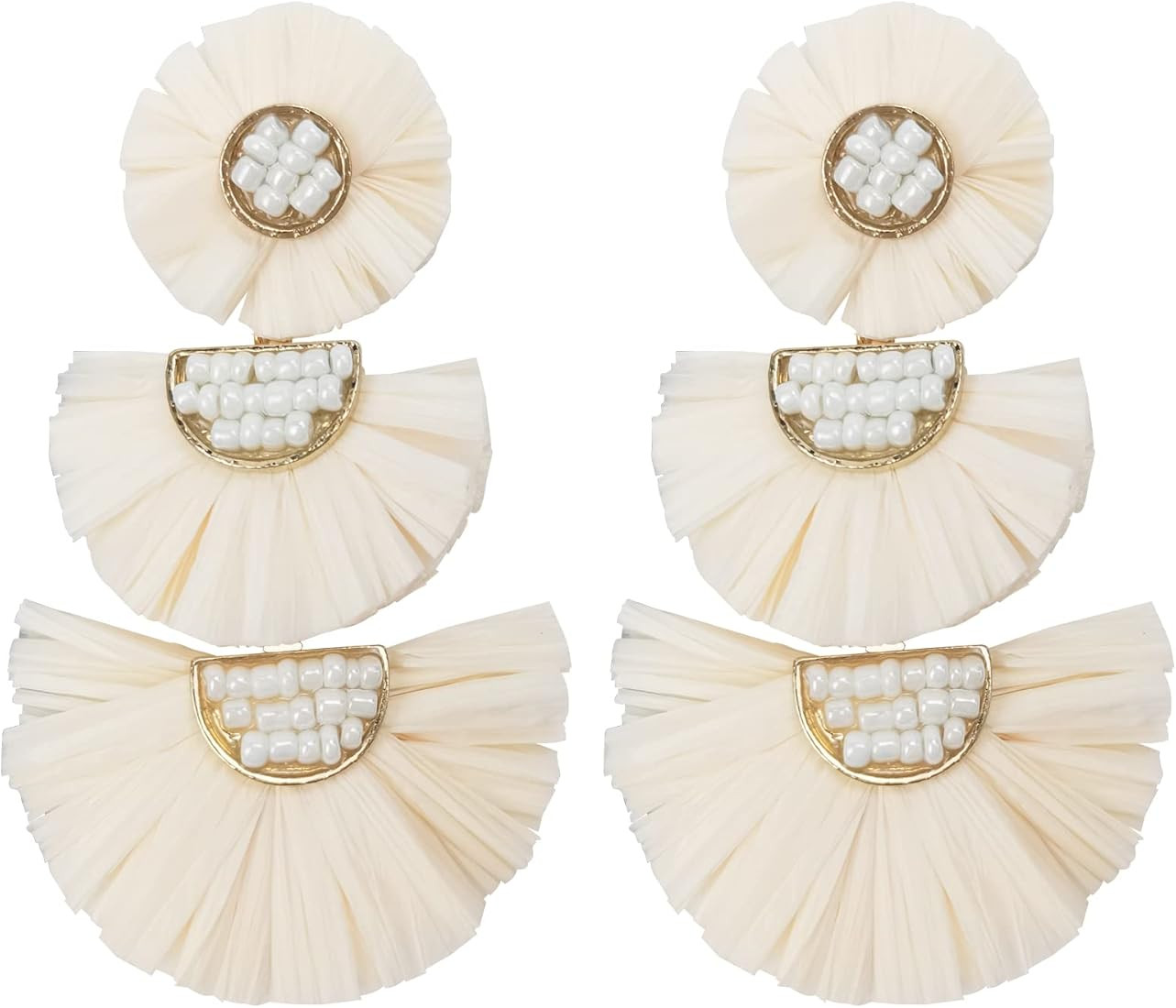 Statement Earrings Beaded Raffia Palm Bohemian Drop Dangle Earrings for women | Amazon (US)