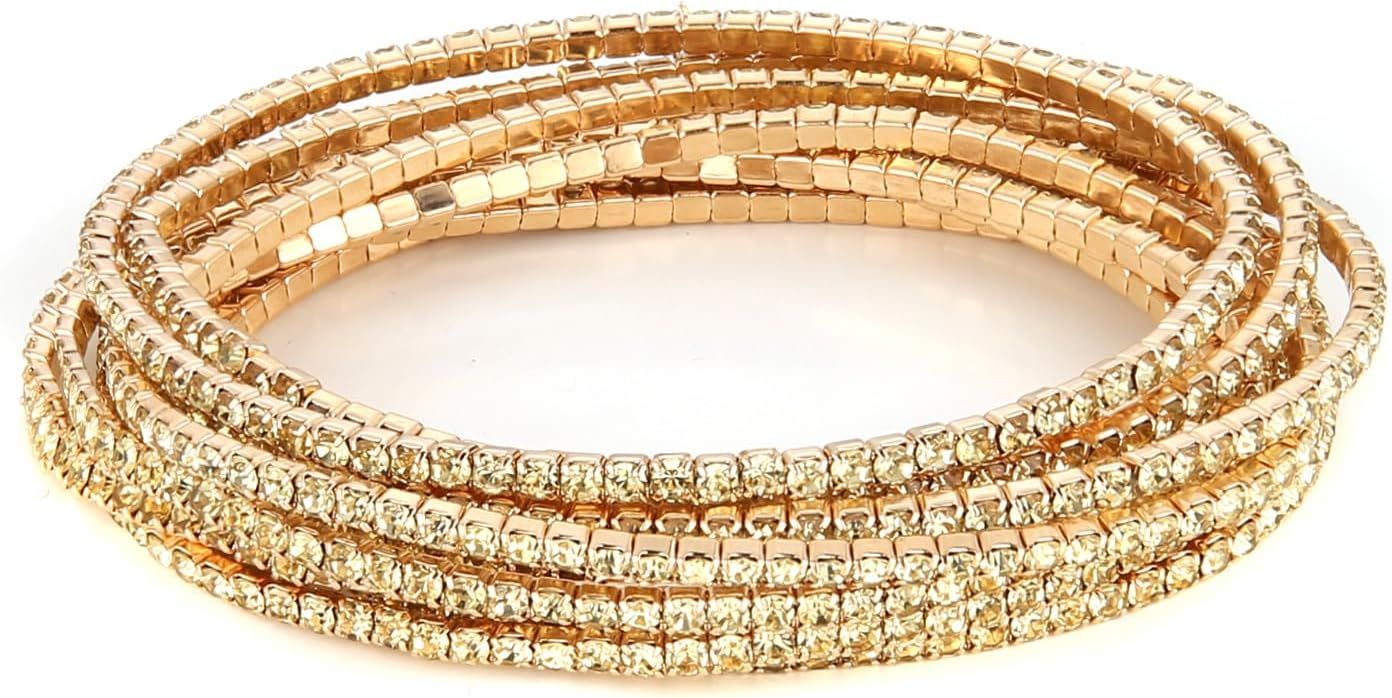HZMAN 10 Pcs Tennis Bracelets Set for Women Girl 14K Gold Plated Dainty Cubic Zirconia Adjustable... | Amazon (US)