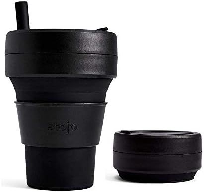 Stojo Collapsible Coffee Cup | Reusable To Go Large Pocket Size Travel Cup – Ink Black, 16oz / ... | Amazon (US)