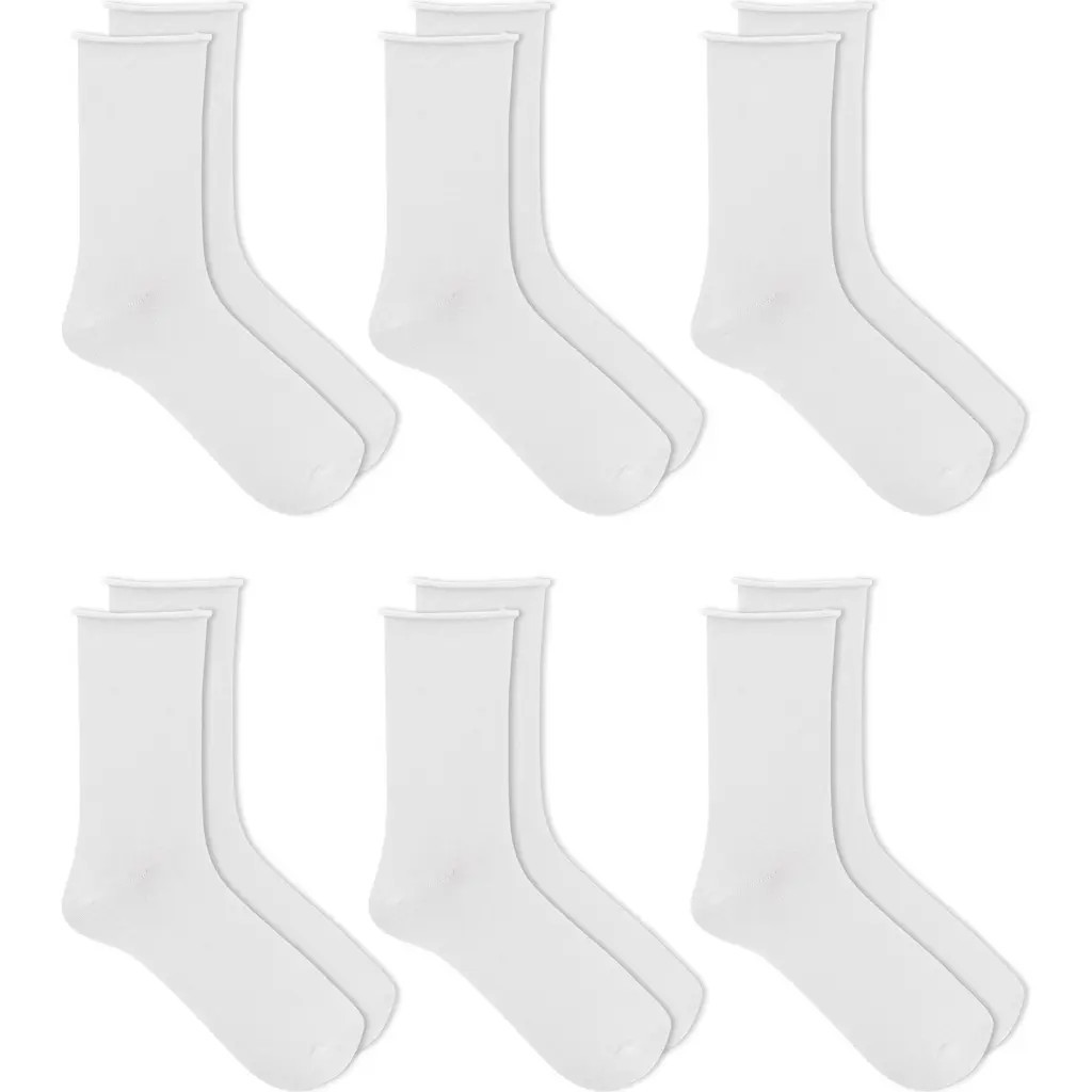 K Bell Socks 6-Pack Relaxed Roll Top Socks in White at Nordstrom, Size 9 | Nordstrom
