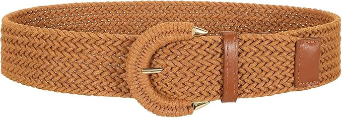 Women Wide Woven Belt for Dresses Fashion Rattan Braided Waist Belt Straw Raffia Boho Belt for Je... | Amazon (US)