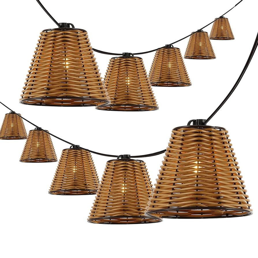 JONATHAN Y JYL8706A Payton 10-Light Indoor/Outdoor 10 ft. Classic Cottage Faux-Rattan Shaded LED ... | Amazon (US)