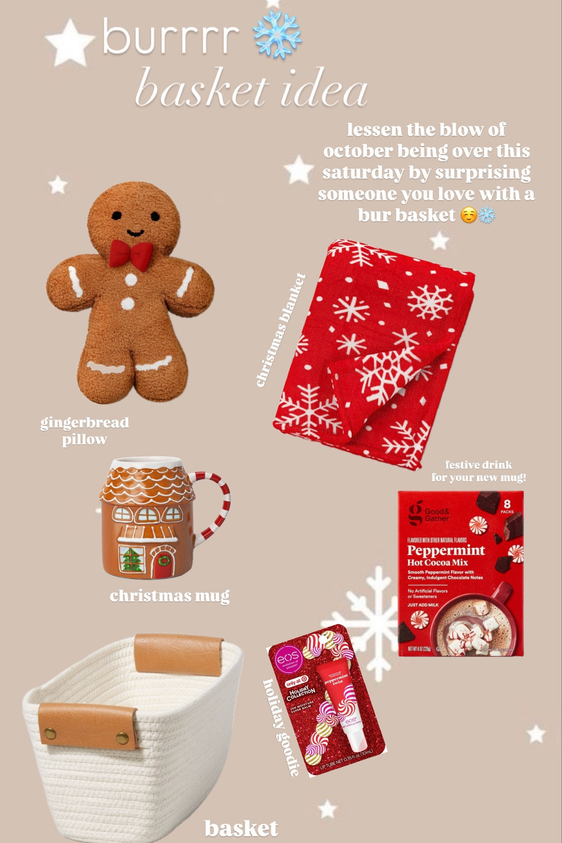 lessen the blow of october ending by surprising someone you love with a bur basket this saturday to welcome november and the christmas season! the someone you love can be yourself too 😉 all of these goodies can be found at @target but feel free to use this as a guide and make any adjustments you want! happy holiday season 🎄



#LTKSeasonal #LTKHoliday #LTKGiftGuide