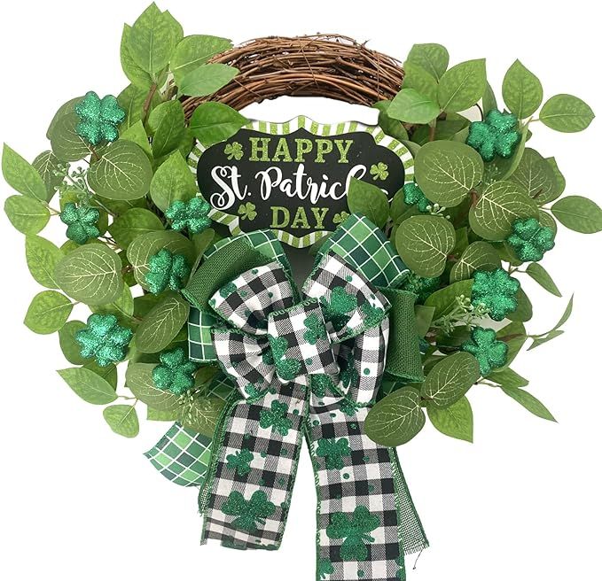 idyllic St. Patrick's Day Decoration Wreath for Front Door with Bowknot,Saint Patrick Day Decorat... | Amazon (US)