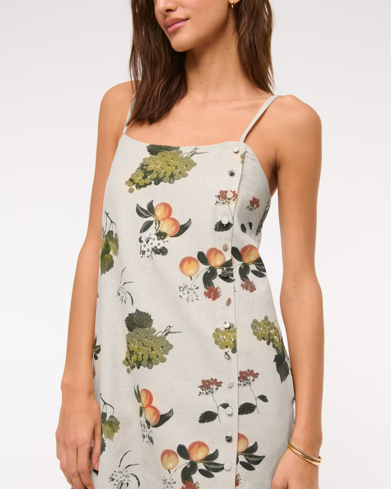 Linen-Blend Button Skort | Abercrombie & Fitch (US)