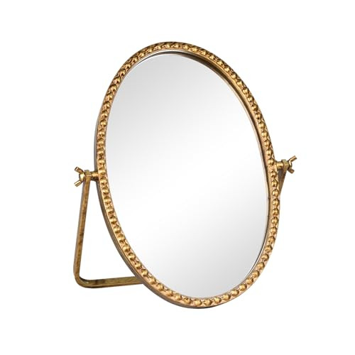 GIFTTROVE Vintage Desk Makeup Mirror, Antique Gold Vanity Table Mirror, Metal Framed Oval Small Standing Mirror with Beaded, 360 Adjustable Rotation for Tabletop, Bedroom | Amazon (US)